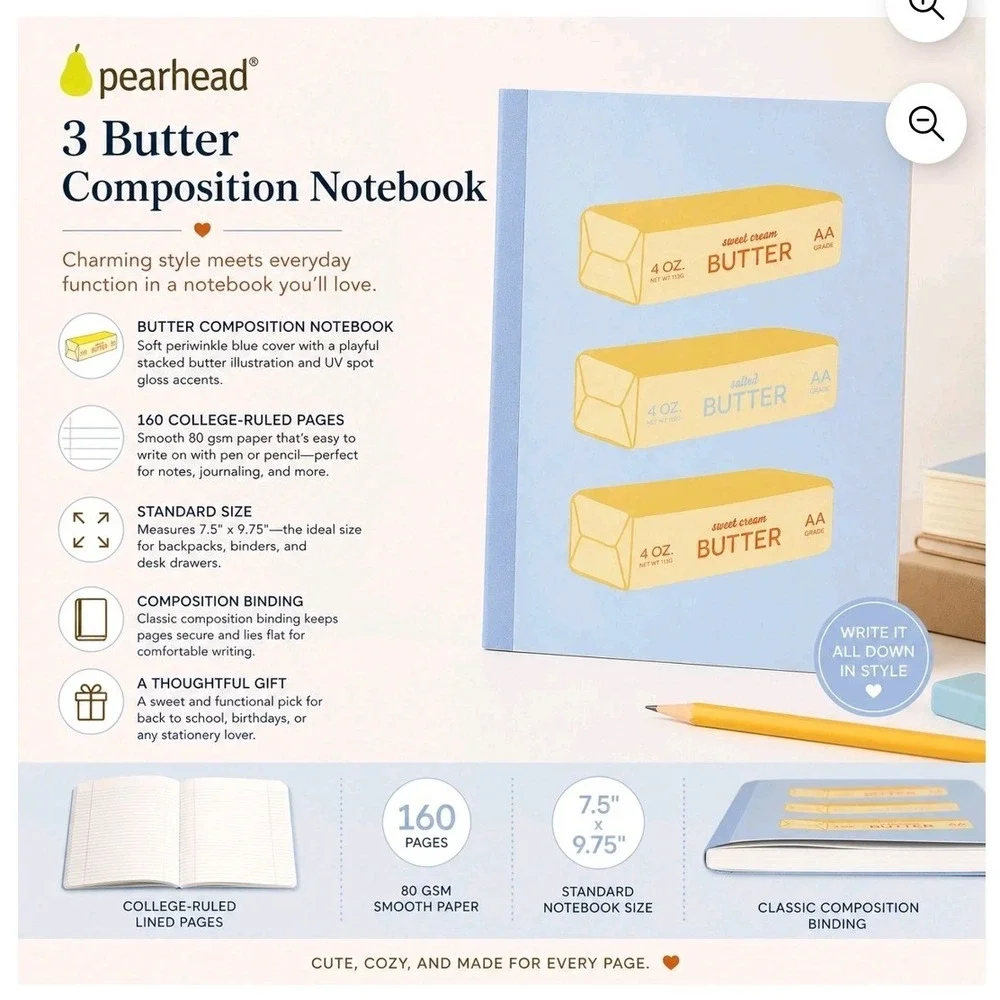 Pearhead Stationery Set Yellow Blue New Butter Binder Notebook Notepad